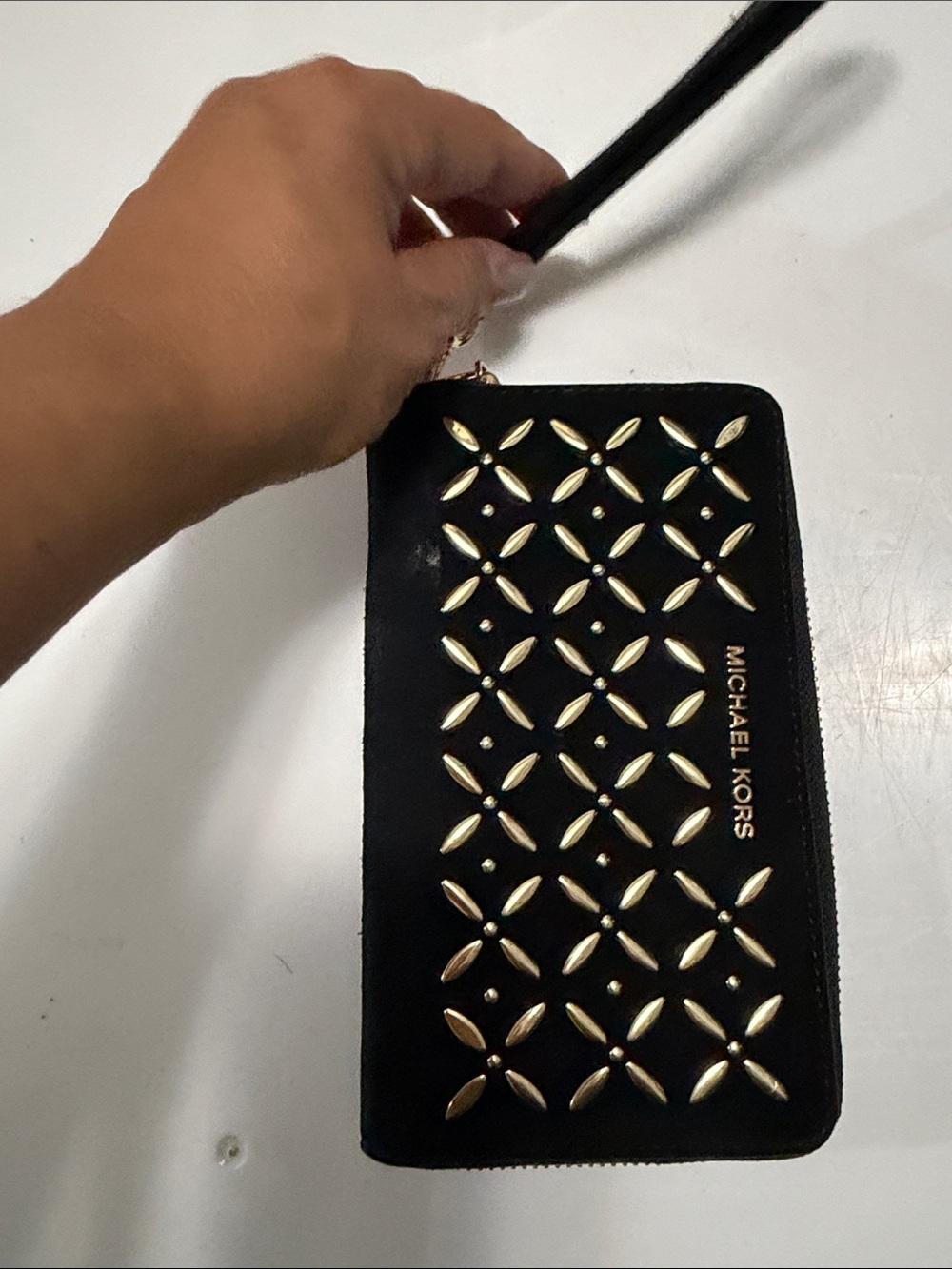 Michael Kors Black Wristlet with Gold Stud Pattern